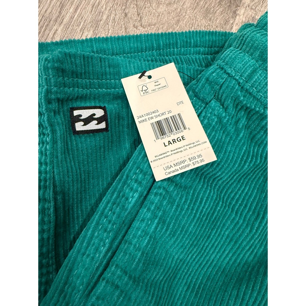 Billabong Shorts Mens Large Mike EW Corduroy Teal 100% cotton NWT cozy chic